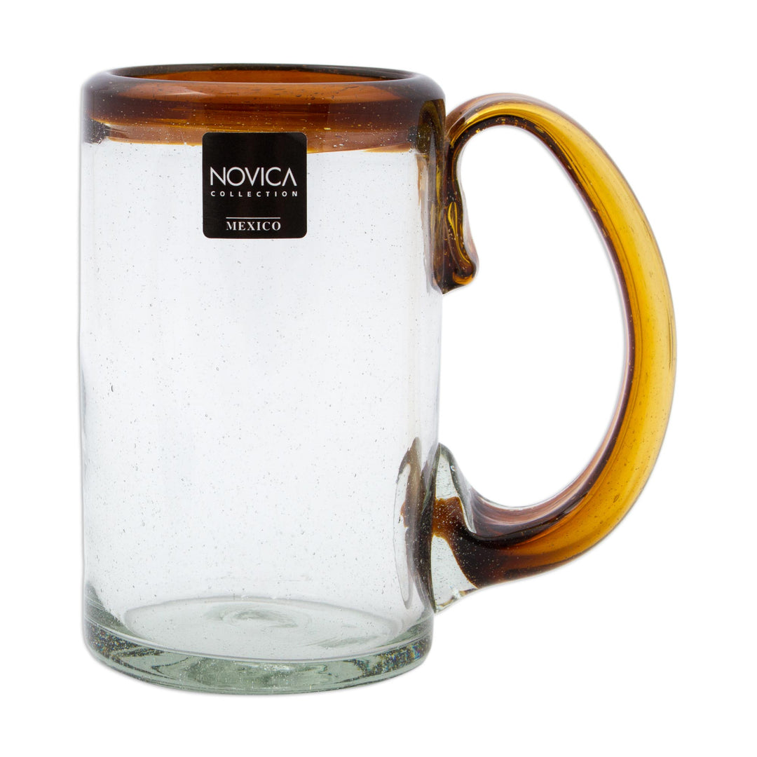 Hand Blown Beer Glasses with Amber Handle and Rim (Set of 6) - Amber Rim