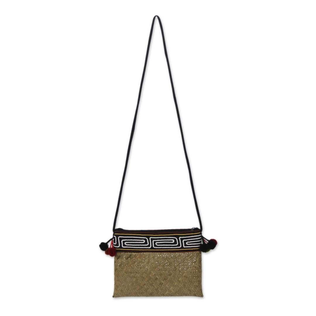 Hand Woven Natural Fiber Shoulder Bag with Thai Pompoms - Akha Wonder