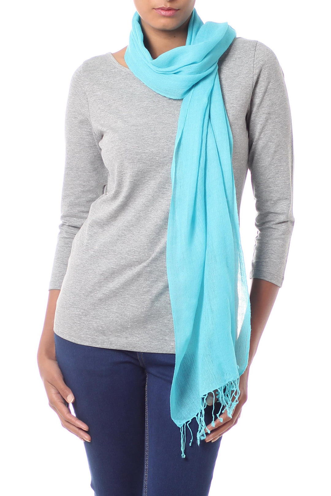 Diamond Pattern Turquoise Blue Woven All Wool Scarf - Kashmiri Diamonds in Turquoise