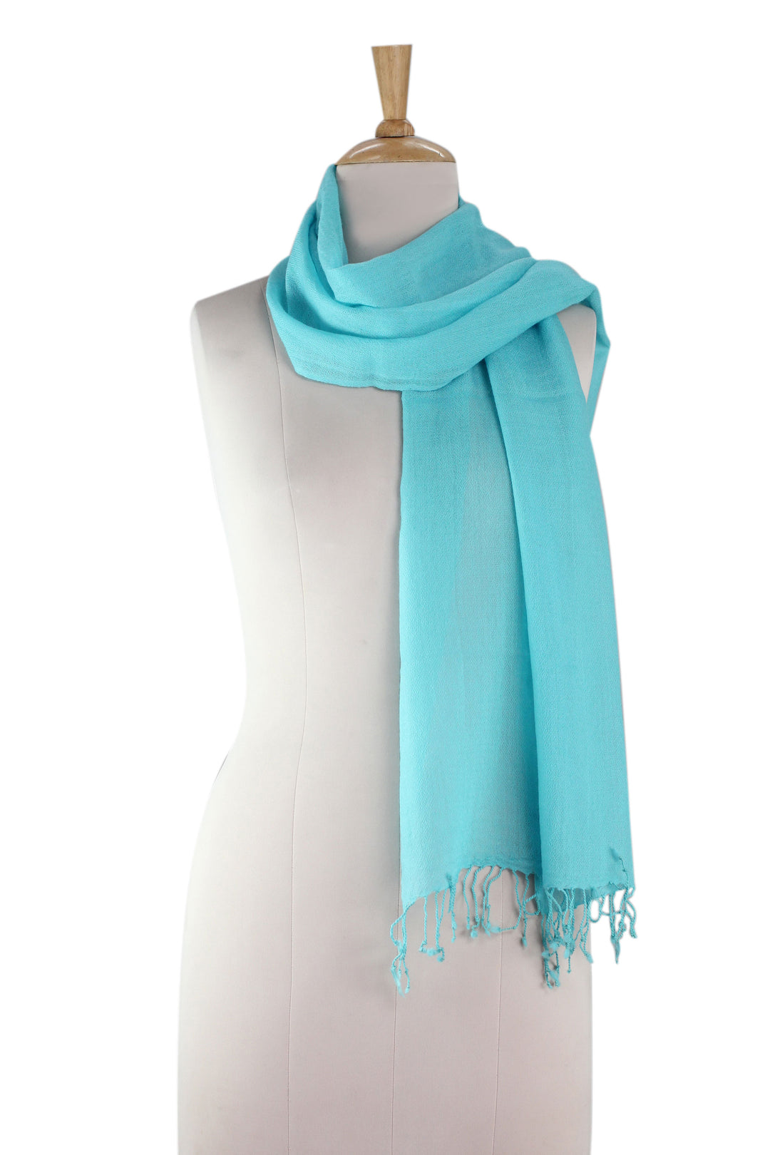 Diamond Pattern Turquoise Blue Woven All Wool Scarf - Kashmiri Diamonds in Turquoise
