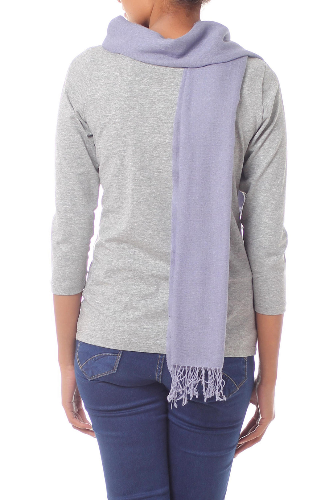 Women's Soft Gray 100% Wool Scarf Hand Loomed in India - Kashmiri Diamonds in Smoke