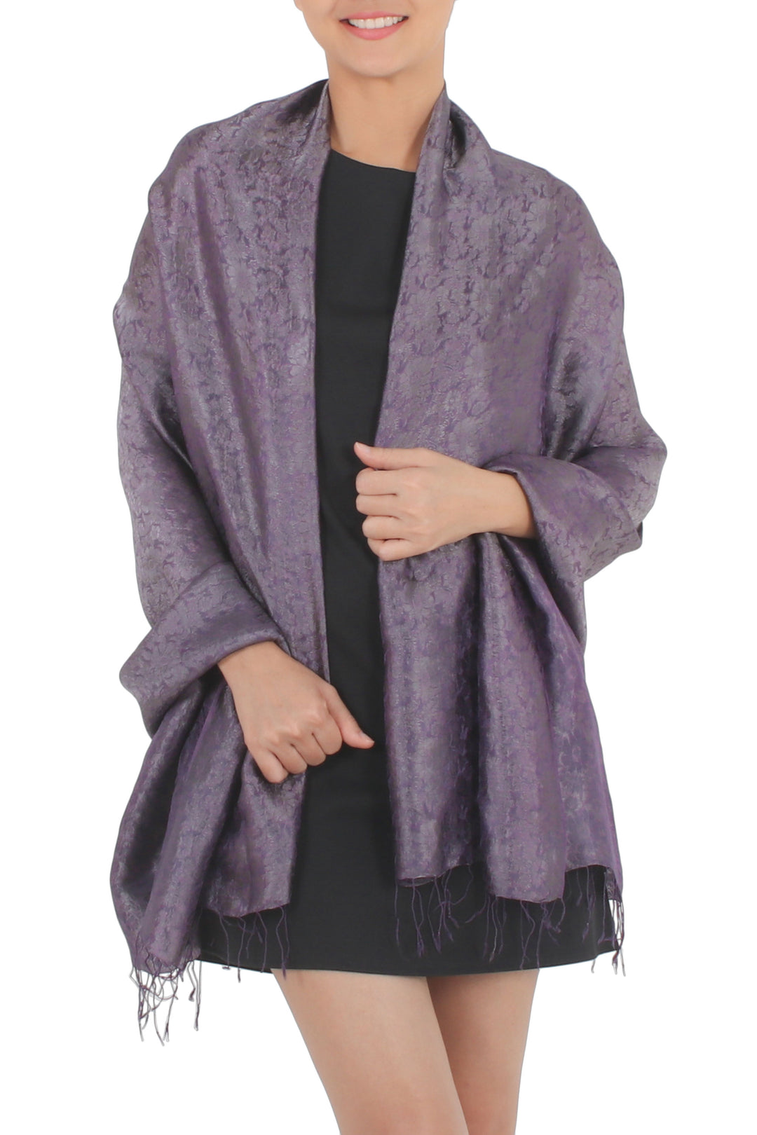 Rich Purple and Gray Rayon Blend Jacquard Shawl - Mandarin Dusk