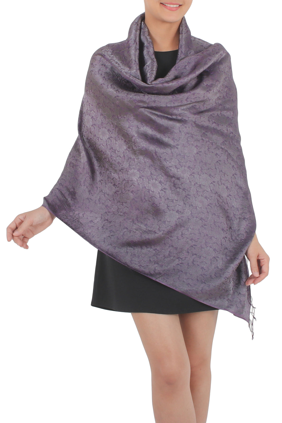 Rich Purple and Gray Rayon Blend Jacquard Shawl - Mandarin Dusk
