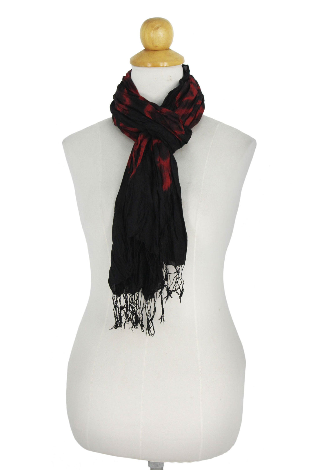Black Red Tie-dye Silk Scarf Crafted by Hand in Thailand - Nocturnal Dance