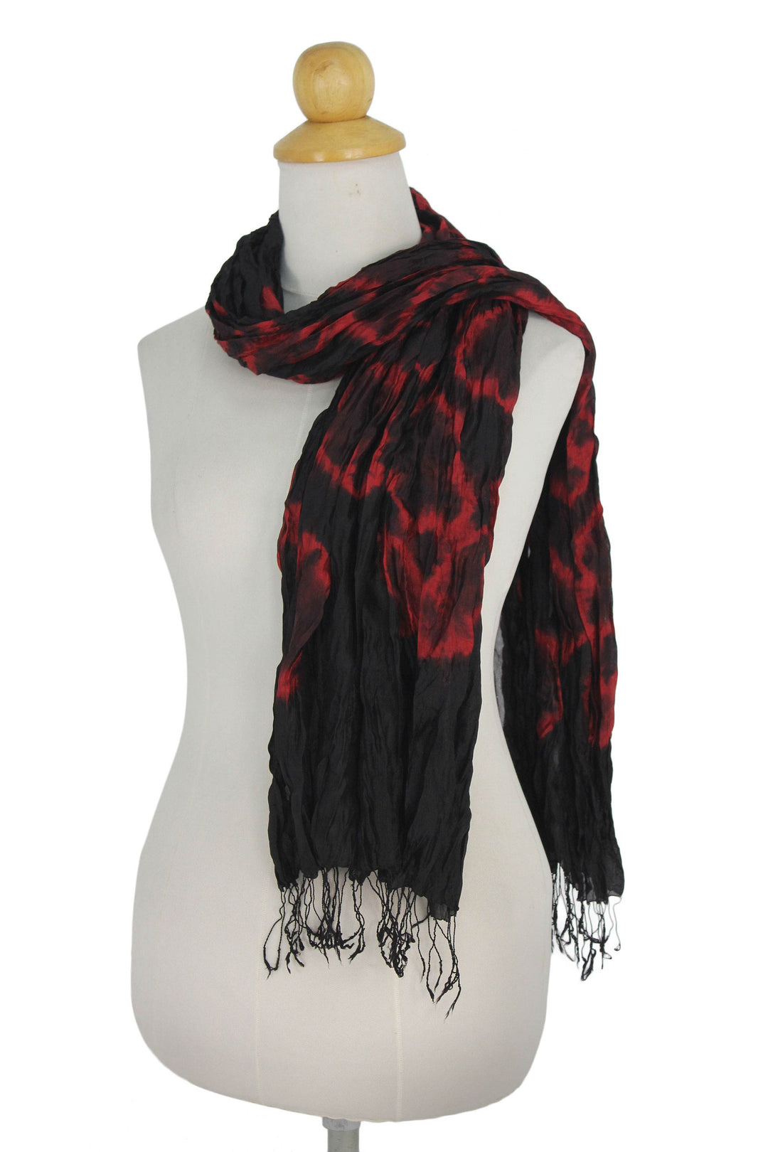 Black Red Tie-dye Silk Scarf Crafted by Hand in Thailand - Nocturnal Dance