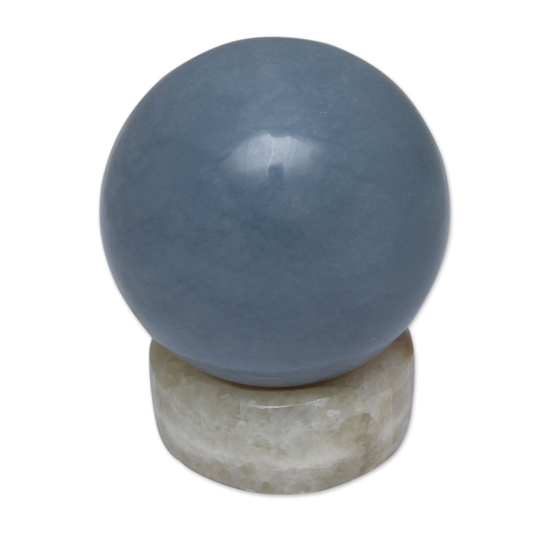 Hand Crafted Andean Angelite Egg Sculpture with Stand - Heavenly Blue