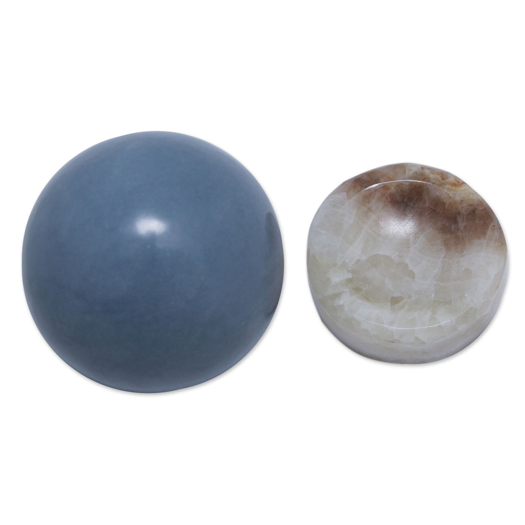Hand Crafted Andean Angelite Egg Sculpture with Stand - Heavenly Blue