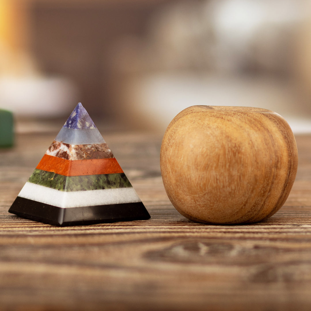 Artisan Crafted Seven Gem Pyramid Sculpture from the Andes - Empowered Spirituality