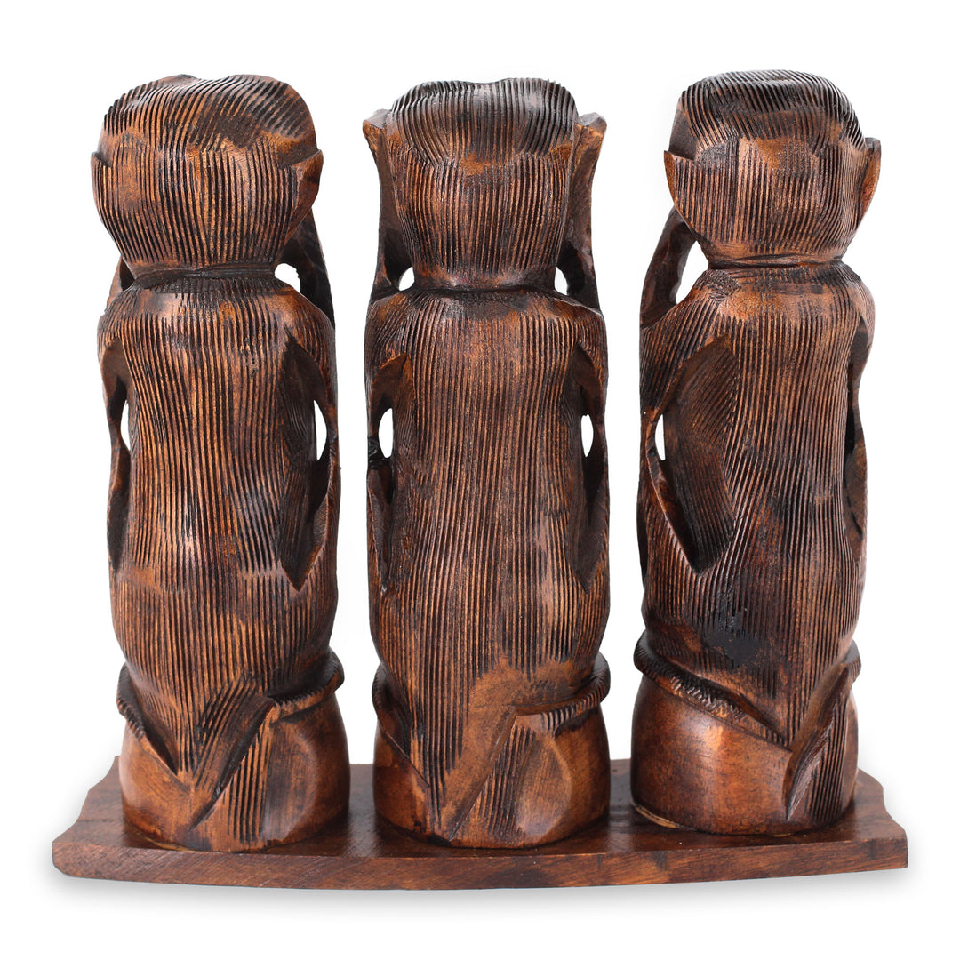 See No Evil Hear No Evil Speak No Evil Wood Statuette Trio - Three Wise Monkeys