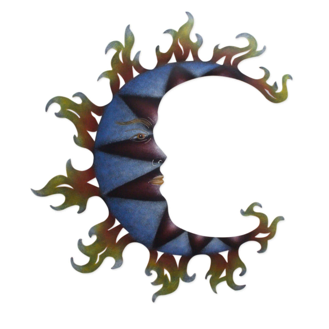 Hand Made Steel Moon Wall Sculpture from Mexico - Blue Moon Shadows