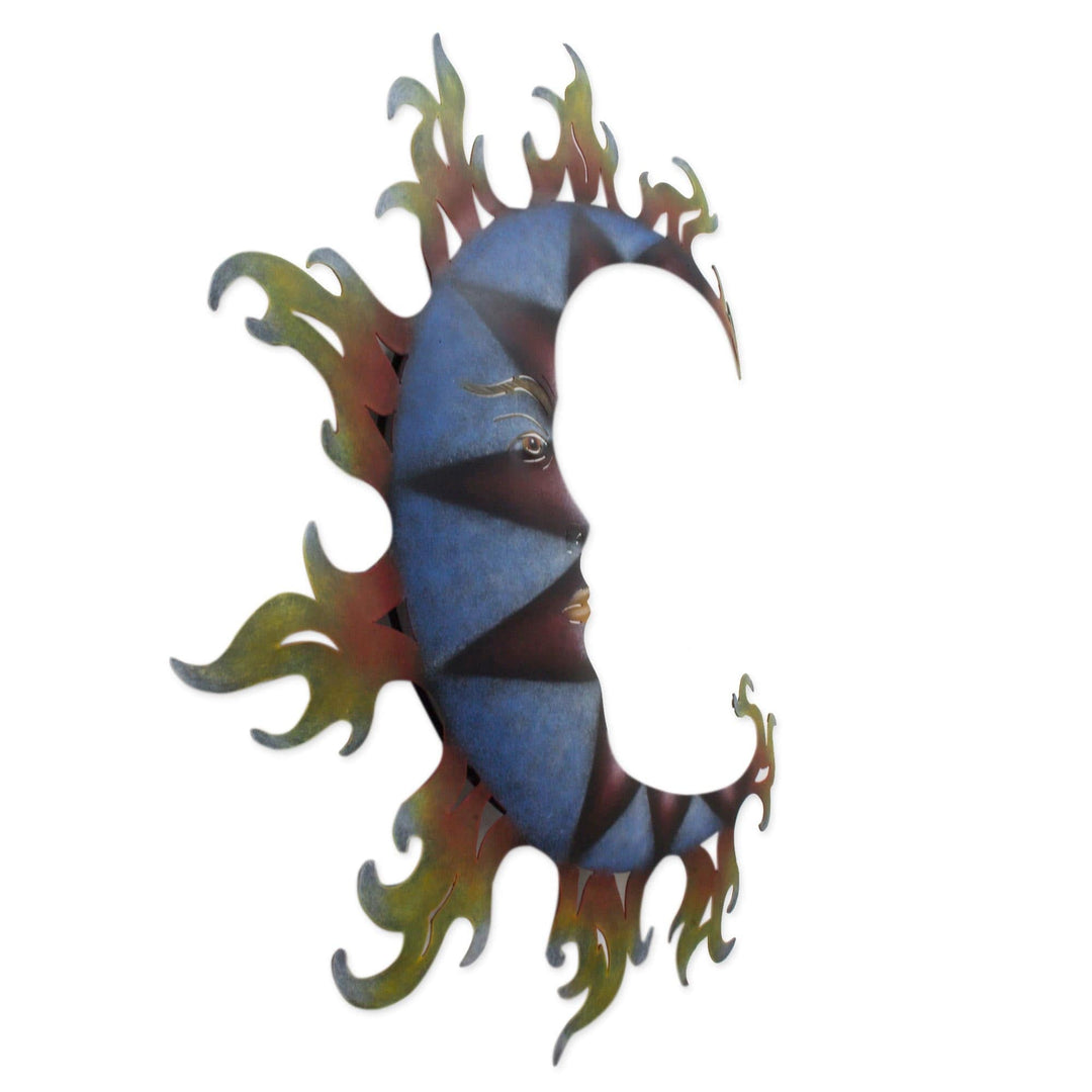Hand Made Steel Moon Wall Sculpture from Mexico - Blue Moon Shadows