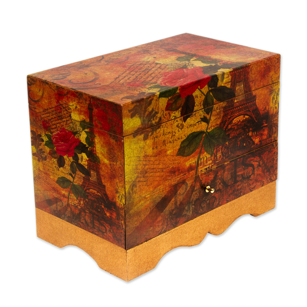 Handcrafted Paris Theme Decoupage Jewelry Box with Drawer - Thoughts of Paris