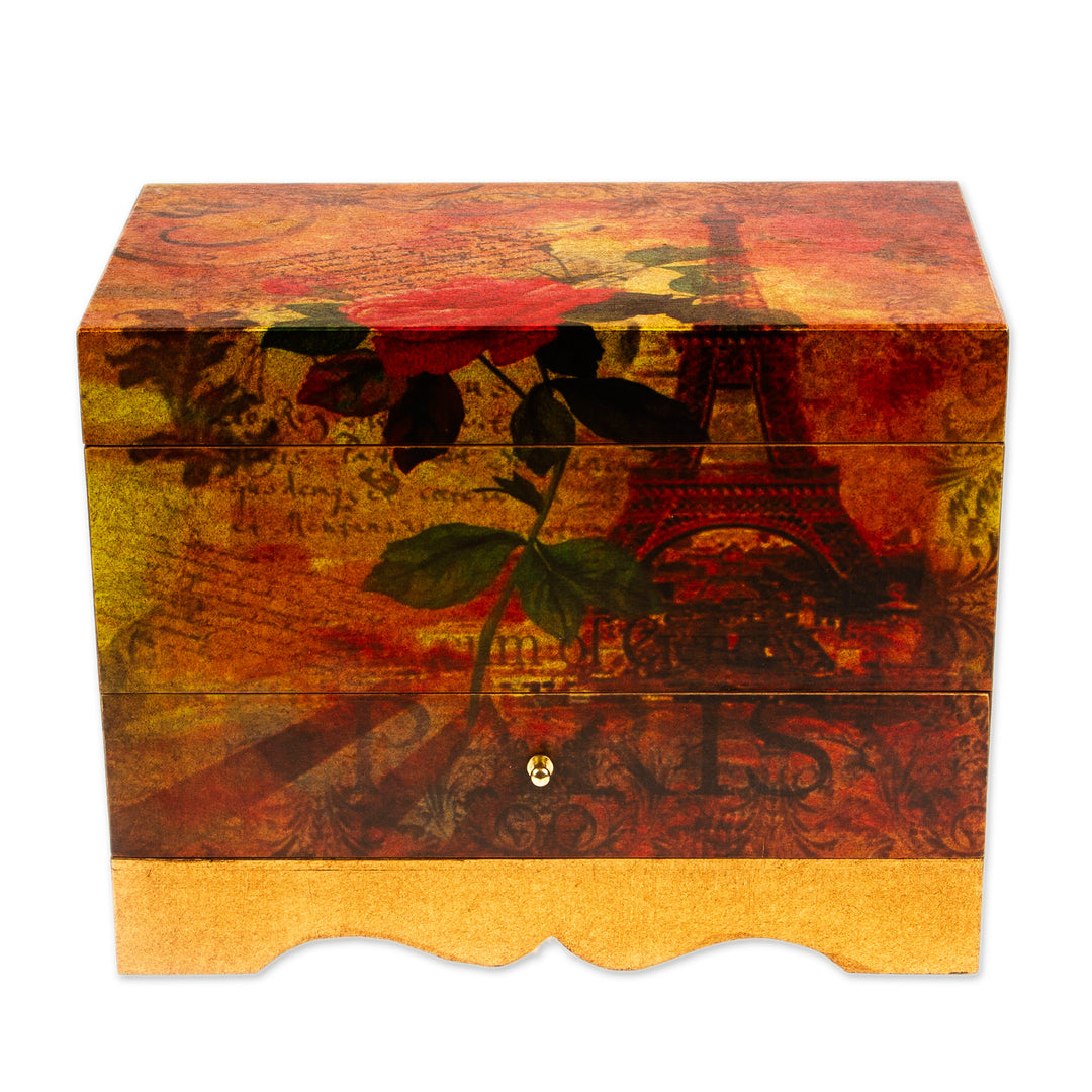 Handcrafted Paris Theme Decoupage Jewelry Box with Drawer - Thoughts of Paris