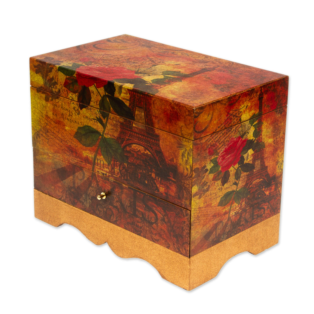 Handcrafted Paris Theme Decoupage Jewelry Box with Drawer - Thoughts of Paris