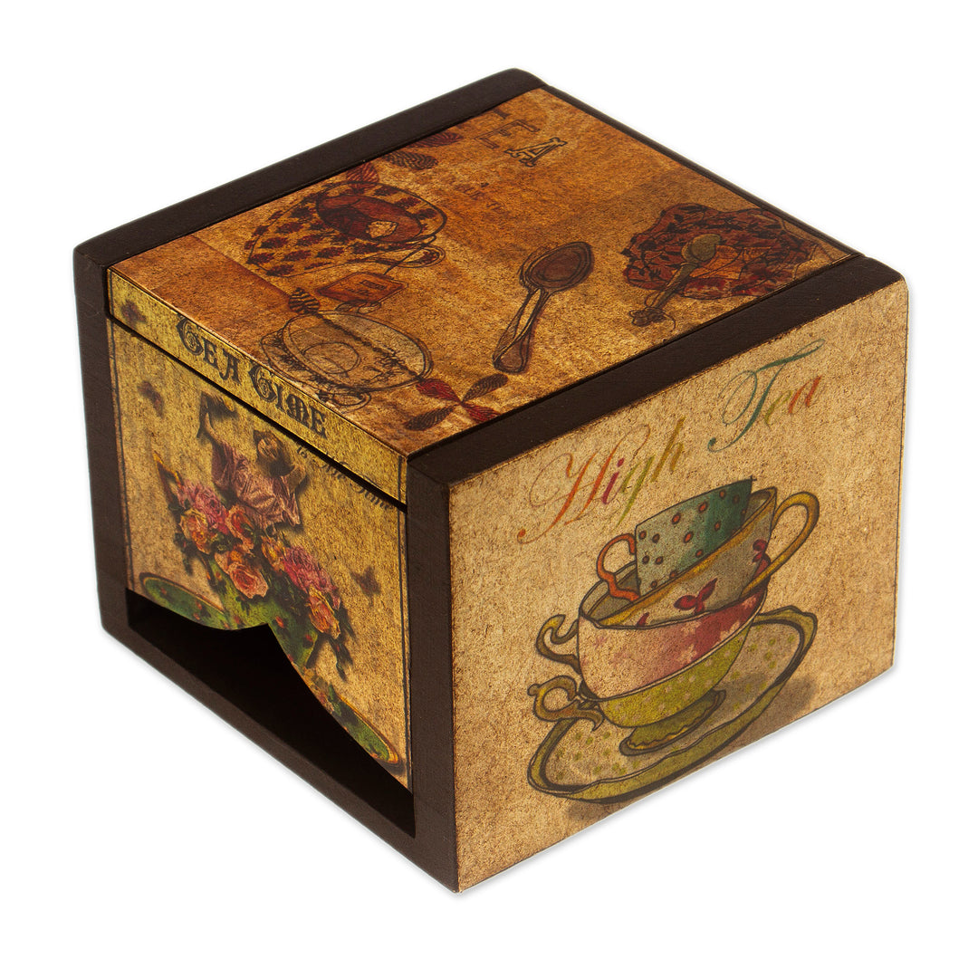 Petite Ventilated Decoupage Decorative Tea Box from Mexico - Tea Time