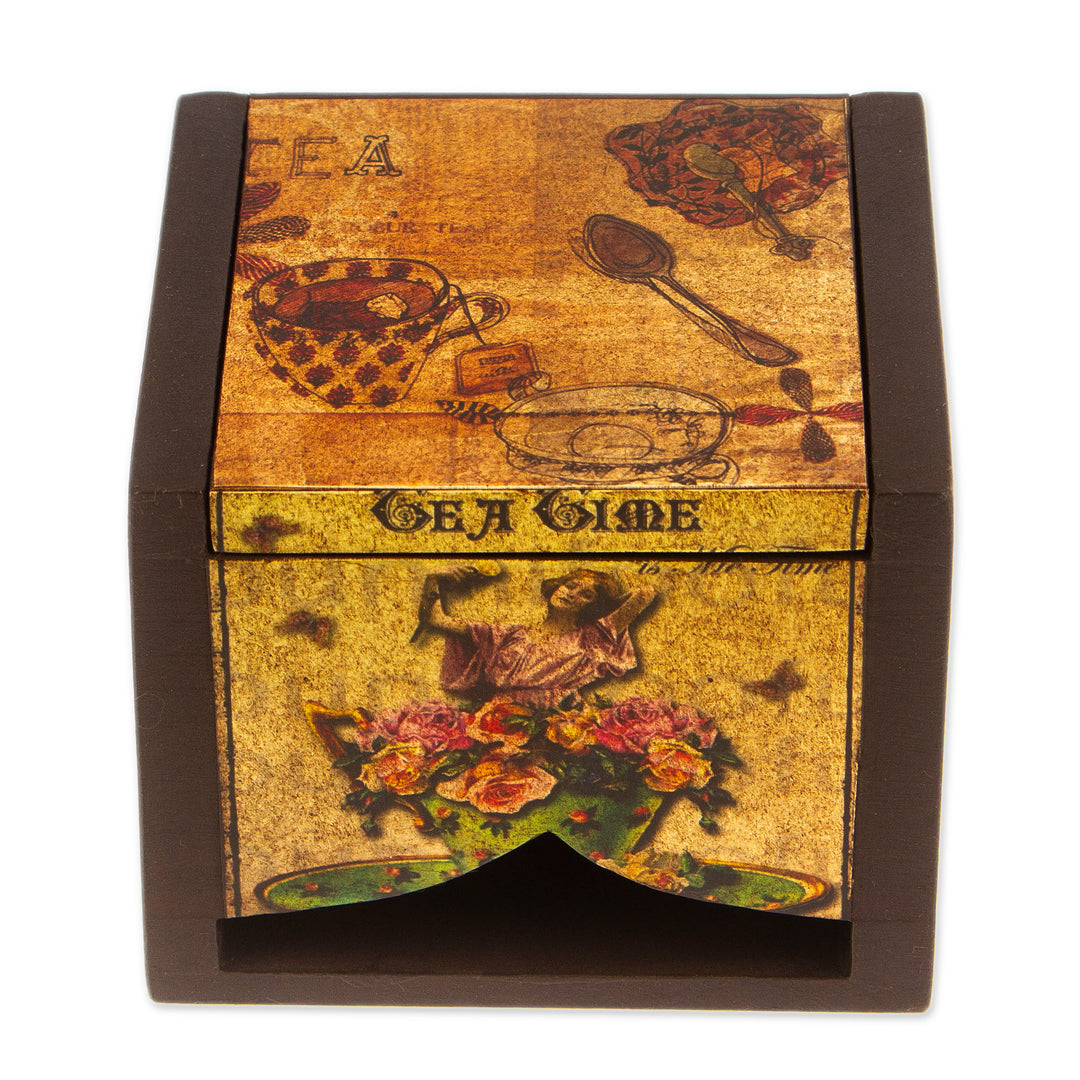 Petite Ventilated Decoupage Decorative Tea Box from Mexico - Tea Time