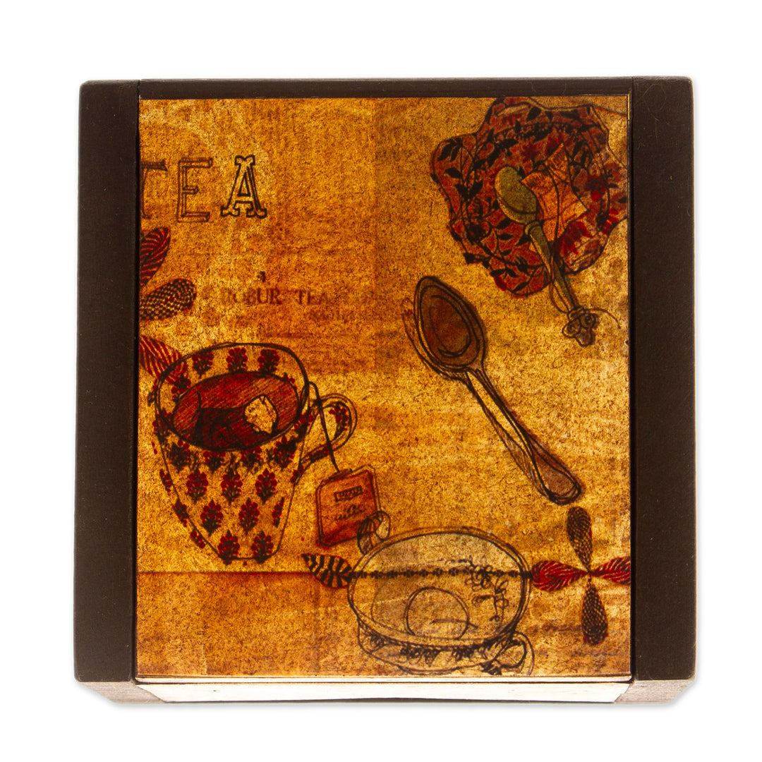 Petite Ventilated Decoupage Decorative Tea Box from Mexico - Tea Time