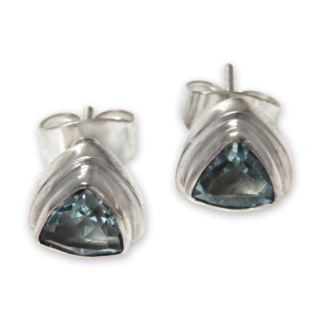 Classic Blue Topaz Stud Earrings Set in Sterling 925 Silver - Sky Blue Trinity