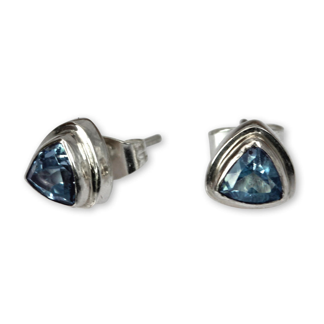 Classic Blue Topaz Stud Earrings Set in Sterling 925 Silver - Sky Blue Trinity