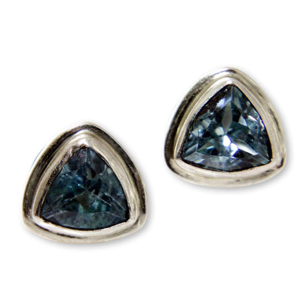 Classic Blue Topaz Stud Earrings Set in Sterling 925 Silver - Sky Blue Trinity