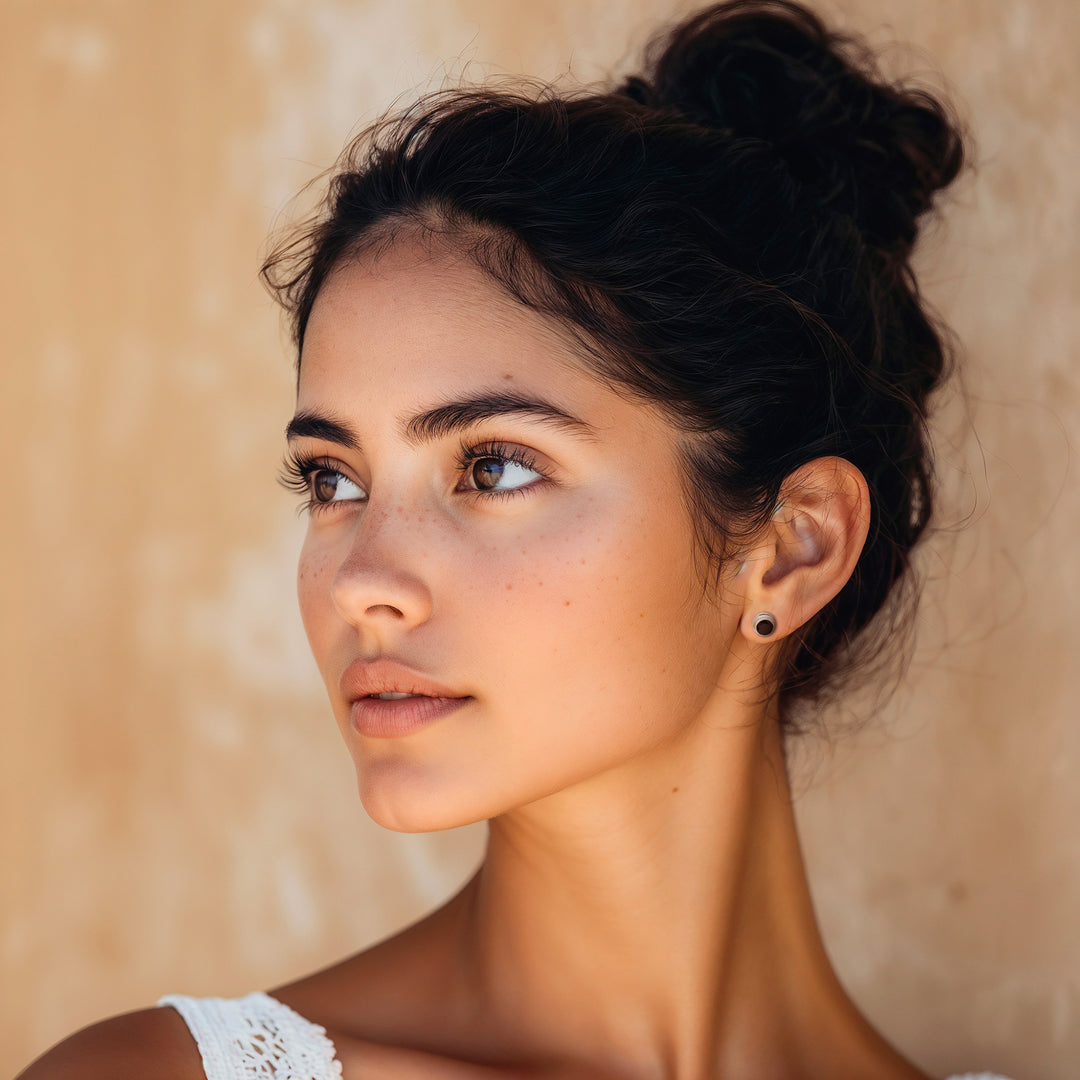 Genuine Garnet and Sterling Silver Stud Earrings from Bali - Red Simplicity