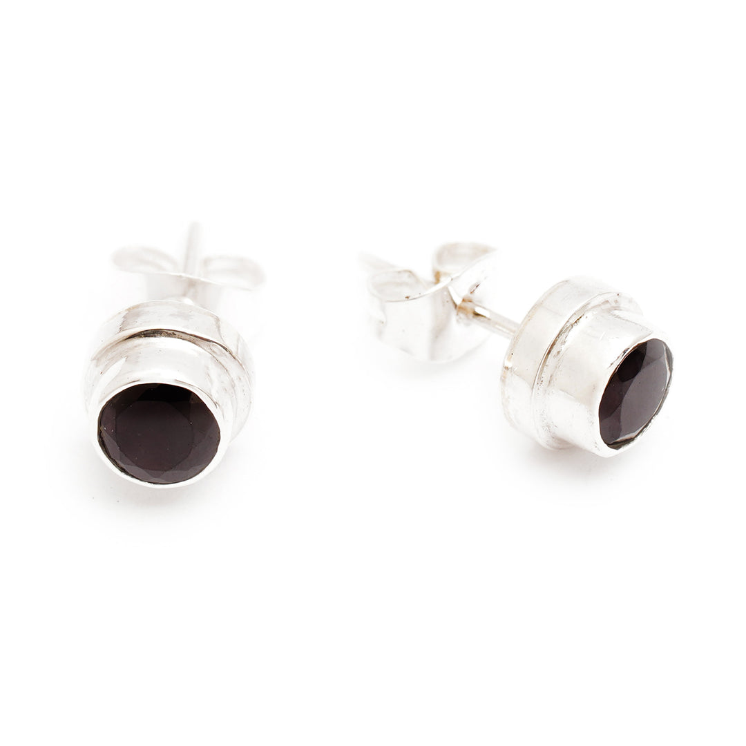 Genuine Garnet and Sterling Silver Stud Earrings from Bali - Red Simplicity