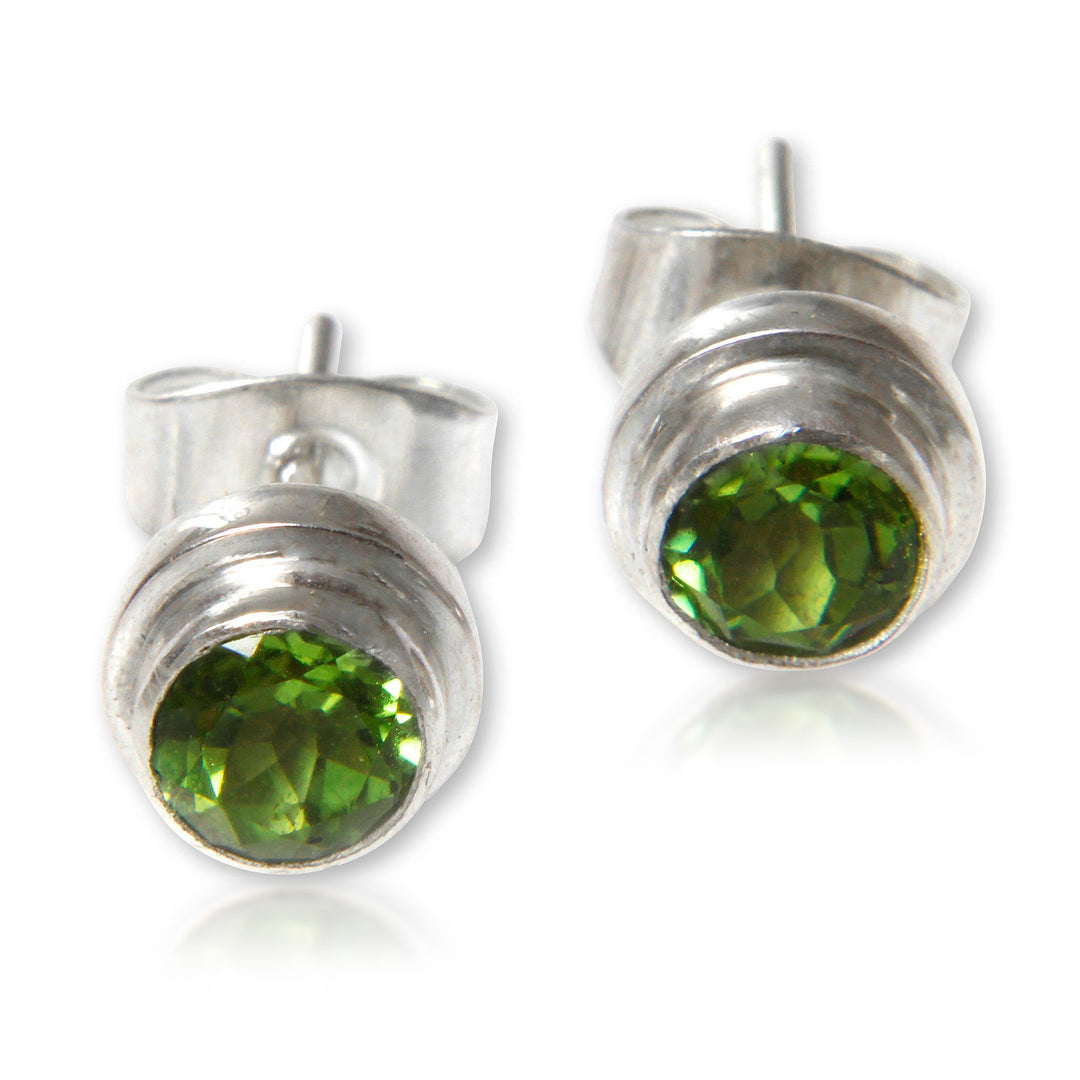 Artisan Crafted Green Peridot Stud Earrings in 925 Silver - Green Simplicity