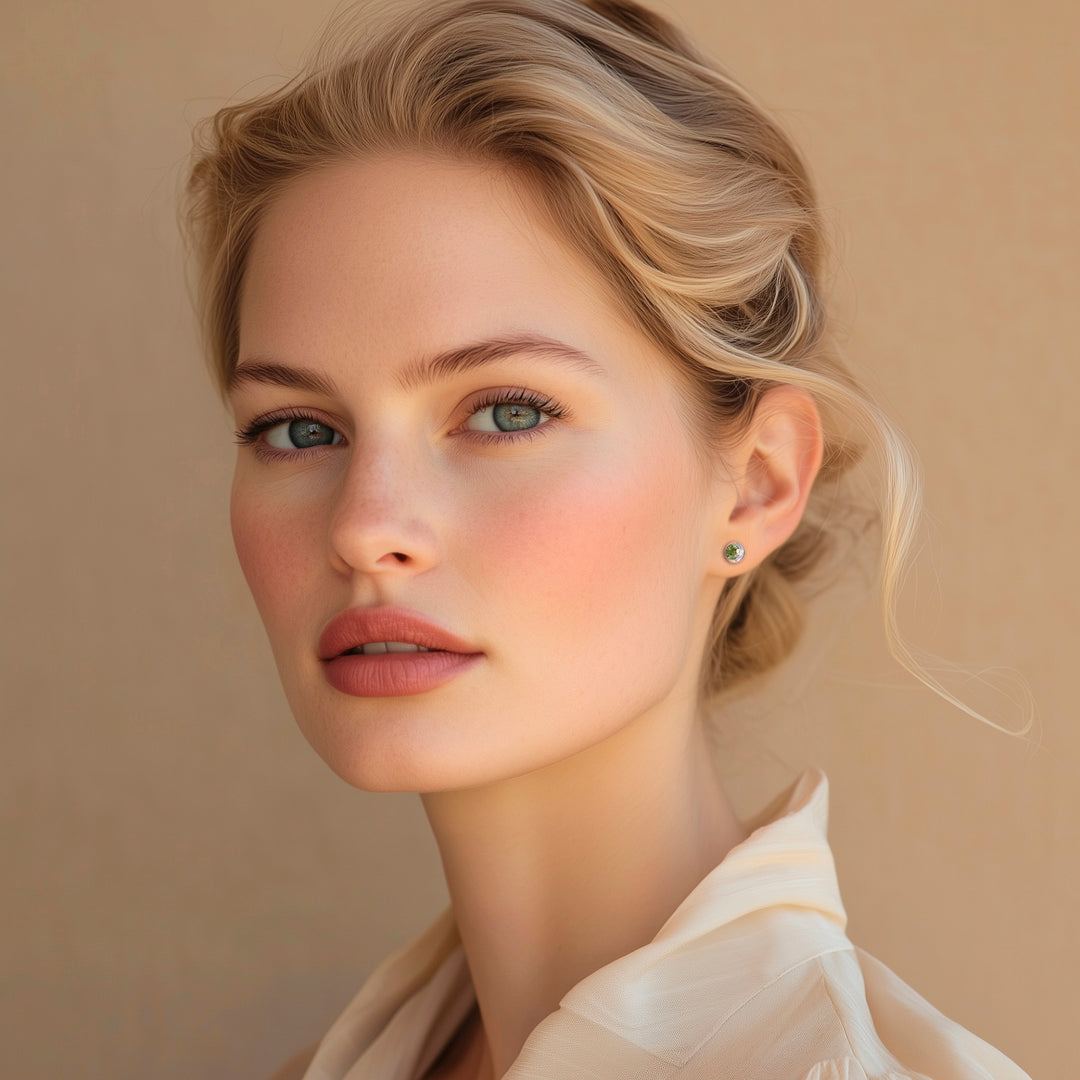 Artisan Crafted Green Peridot Stud Earrings in 925 Silver - Green Simplicity