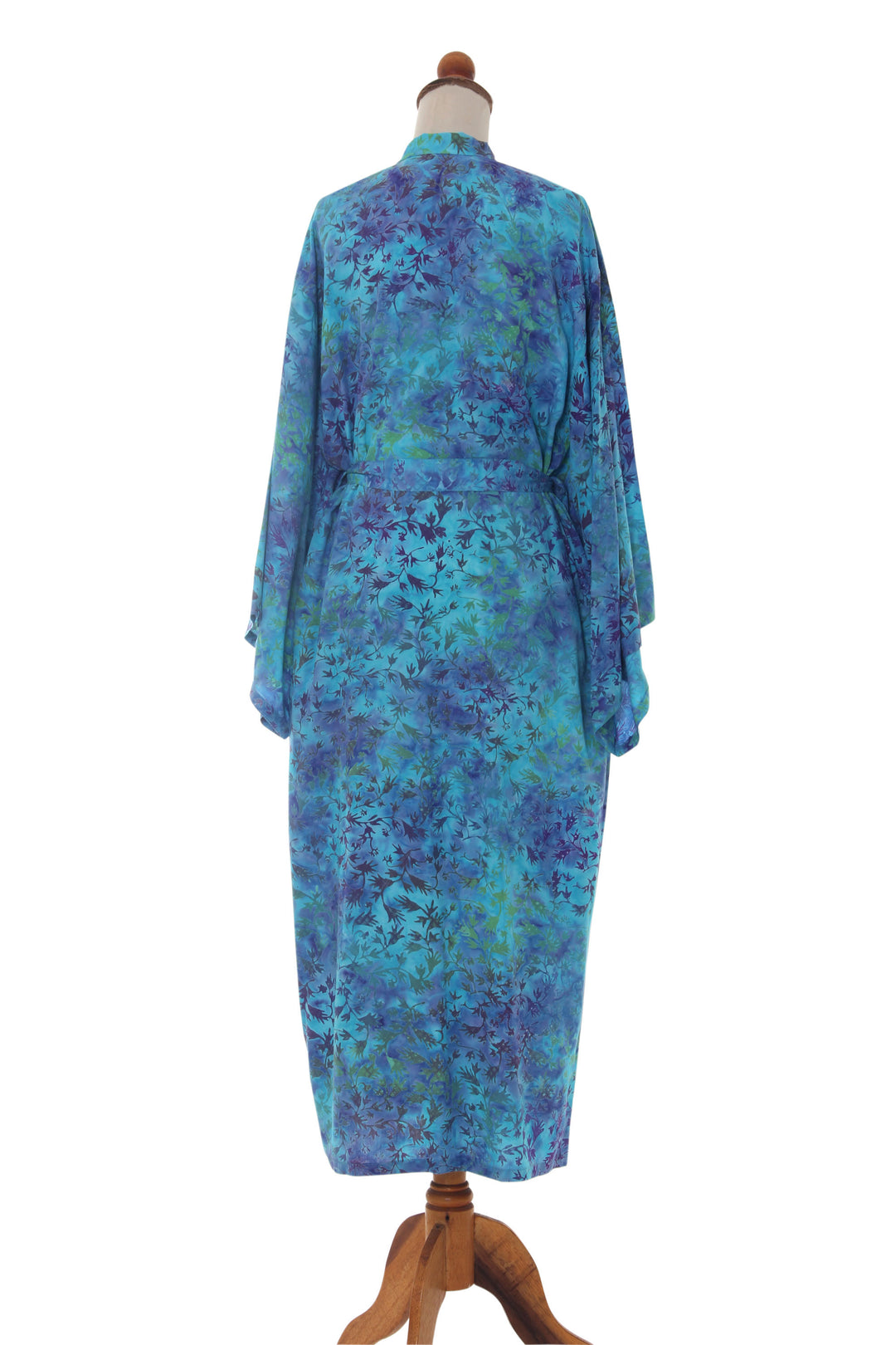 Women's Blue and Green Hand Crafted Batik Rayon Robe - Misty Garden