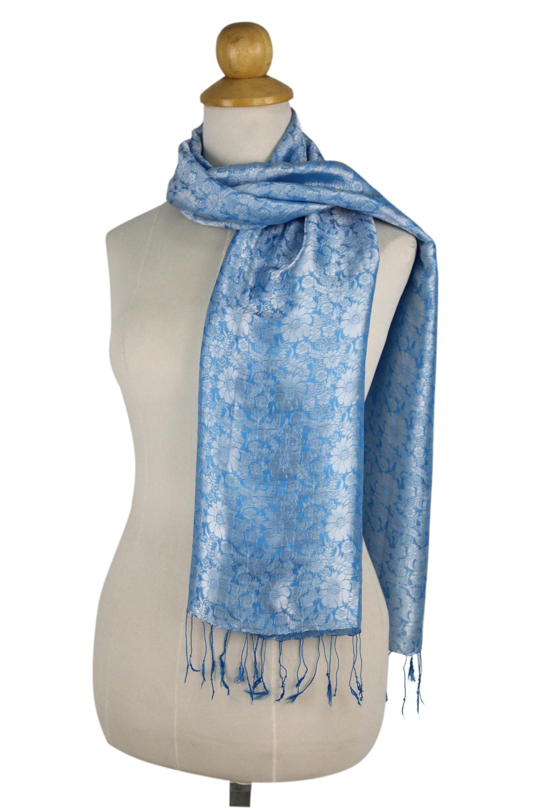 Fair Trade Floral Blue Scarf from Thailand - Blue Bouquet