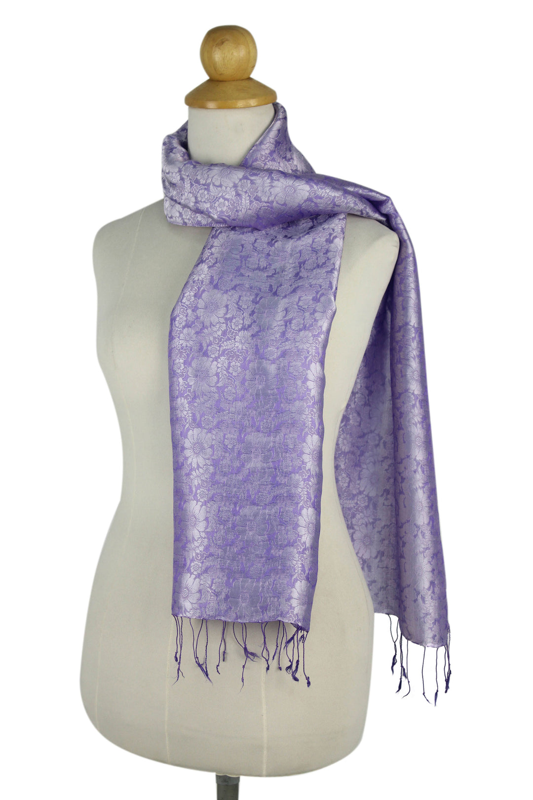 Lilac Flowers on Woven Thai Scarf - Lilac Bouquet