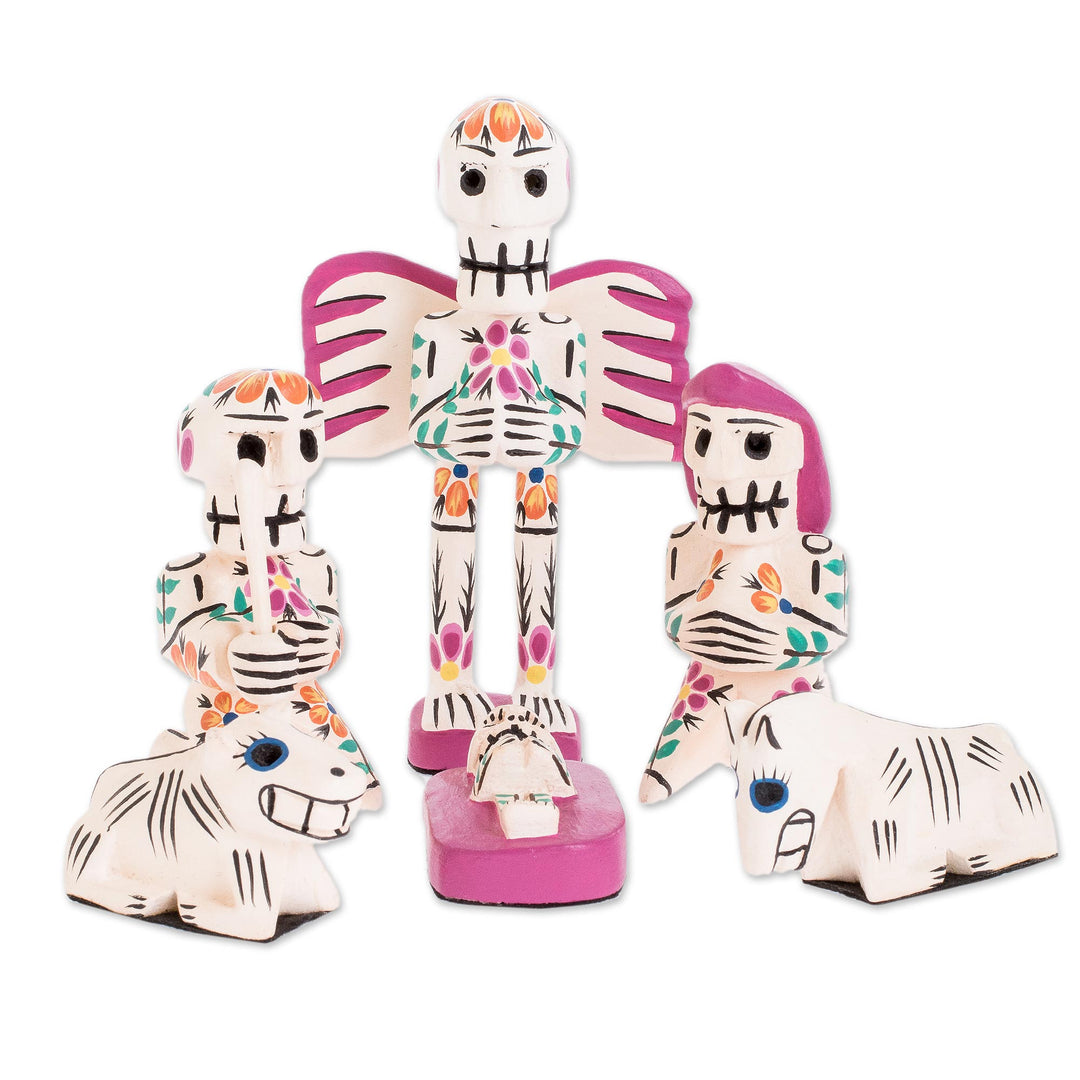 Rustic Style Pinewood Hand Crafted Nativity Scene (Set of 9) - Holy Skeletal Night