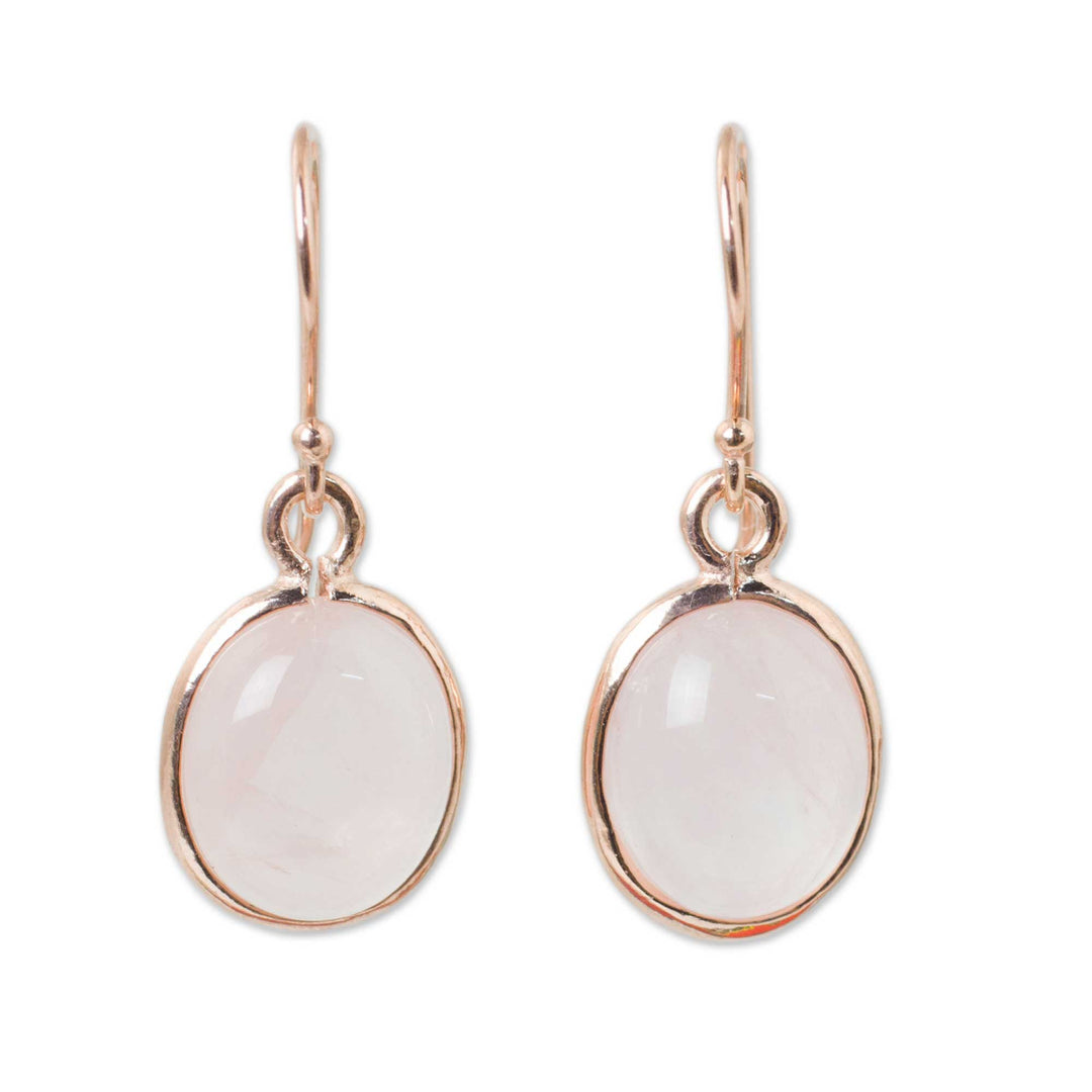 Rose Quartz Dangle Earrings with 18k Rose Gold Plate - Morning Rose