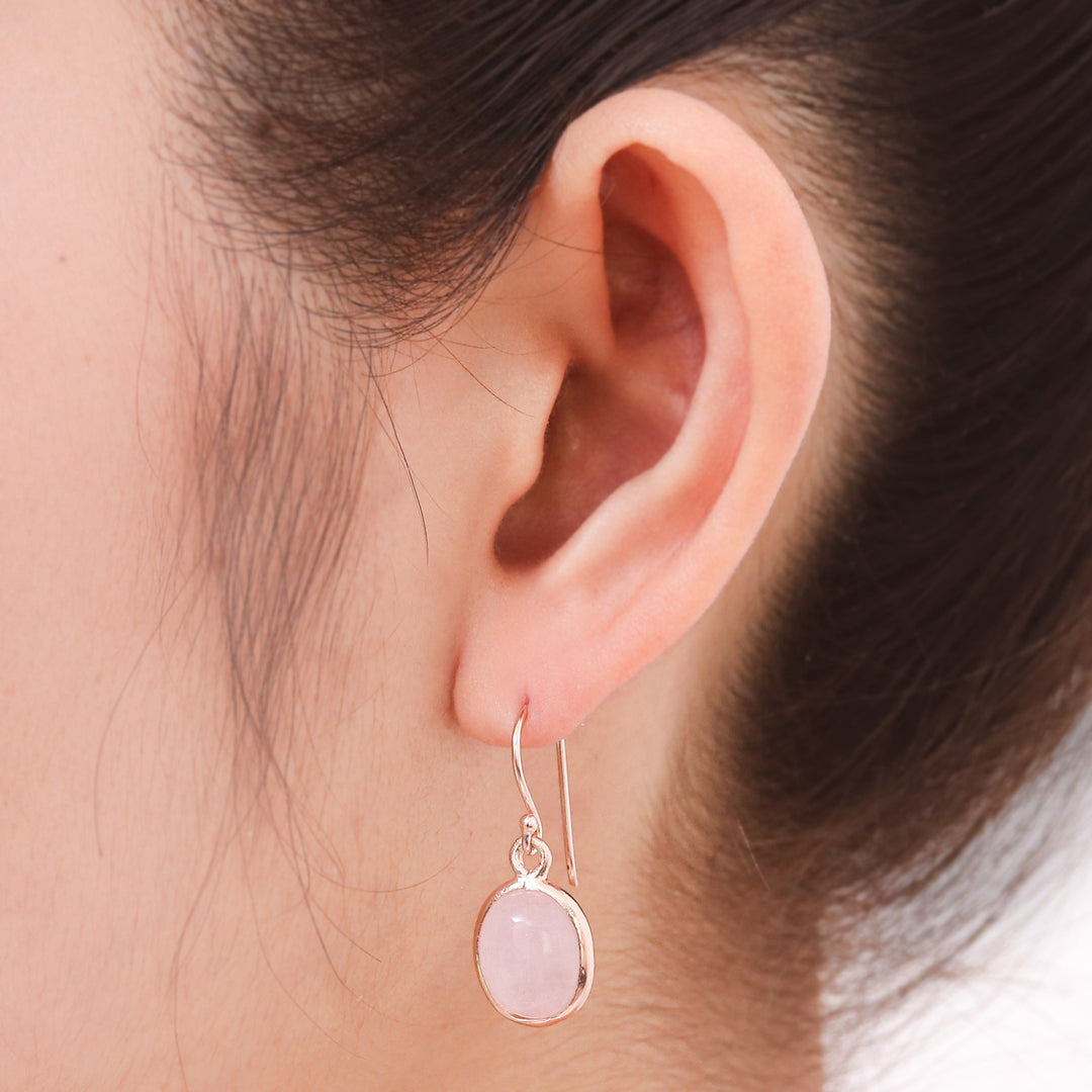 Rose Quartz Dangle Earrings with 18k Rose Gold Plate - Morning Rose