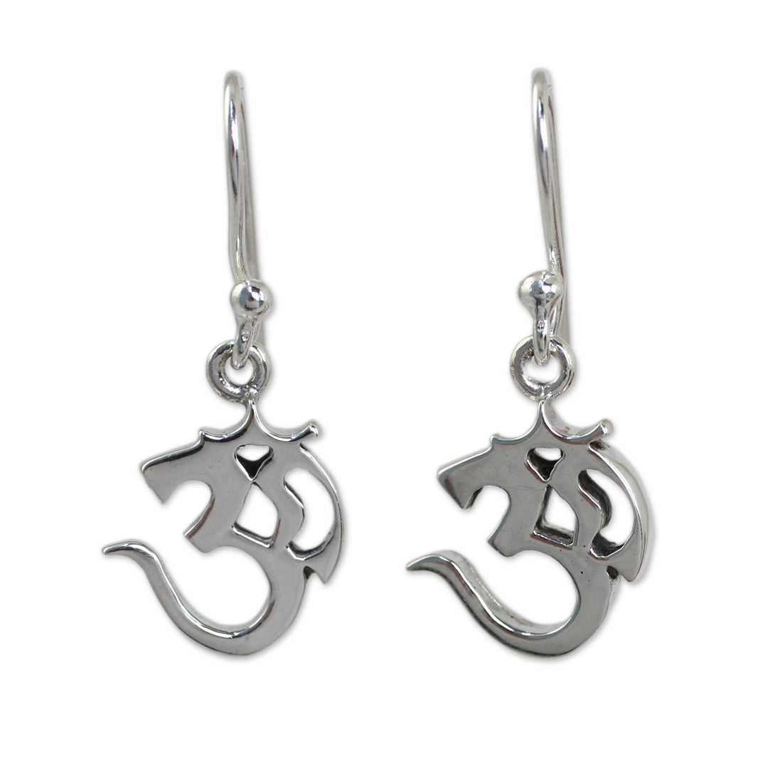 Small Sterling Silver Dangle Earrings with Om Symbol - Spirit Om