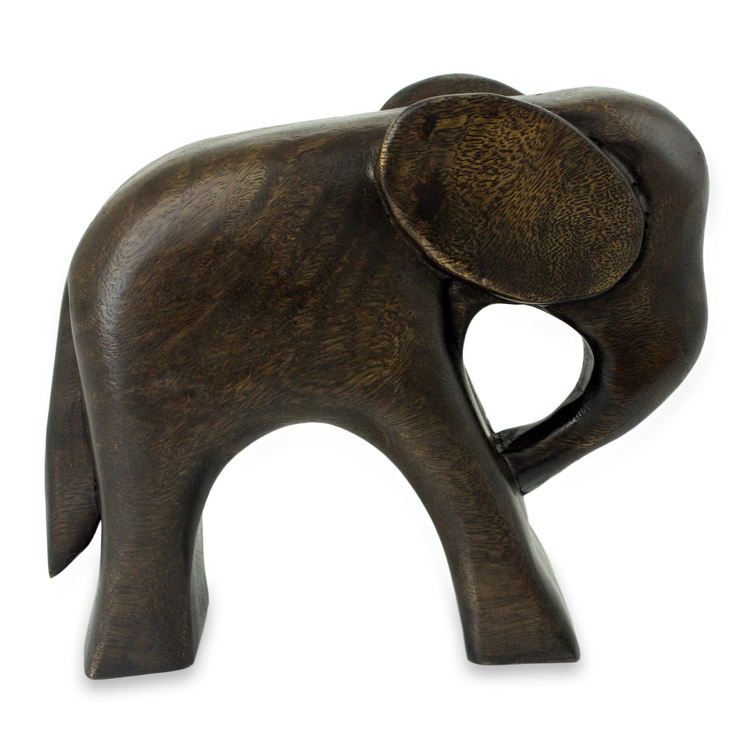 Hand Carved Raintree Wood Sculpture from Thailand - Thai Elephant