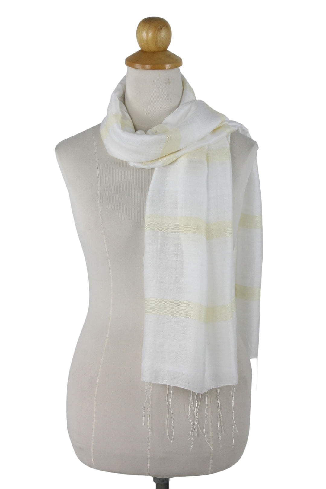 Hand Woven Cotton and Silk Blend Scarf from Thailand - Creamy White Harmony