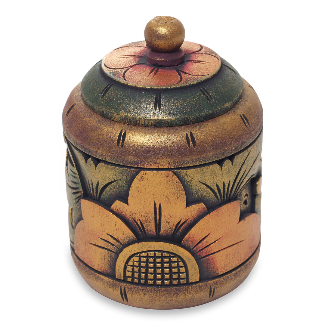 Floral Box Hand Carved in Bali from Mahogany Wood - Garden Treasure