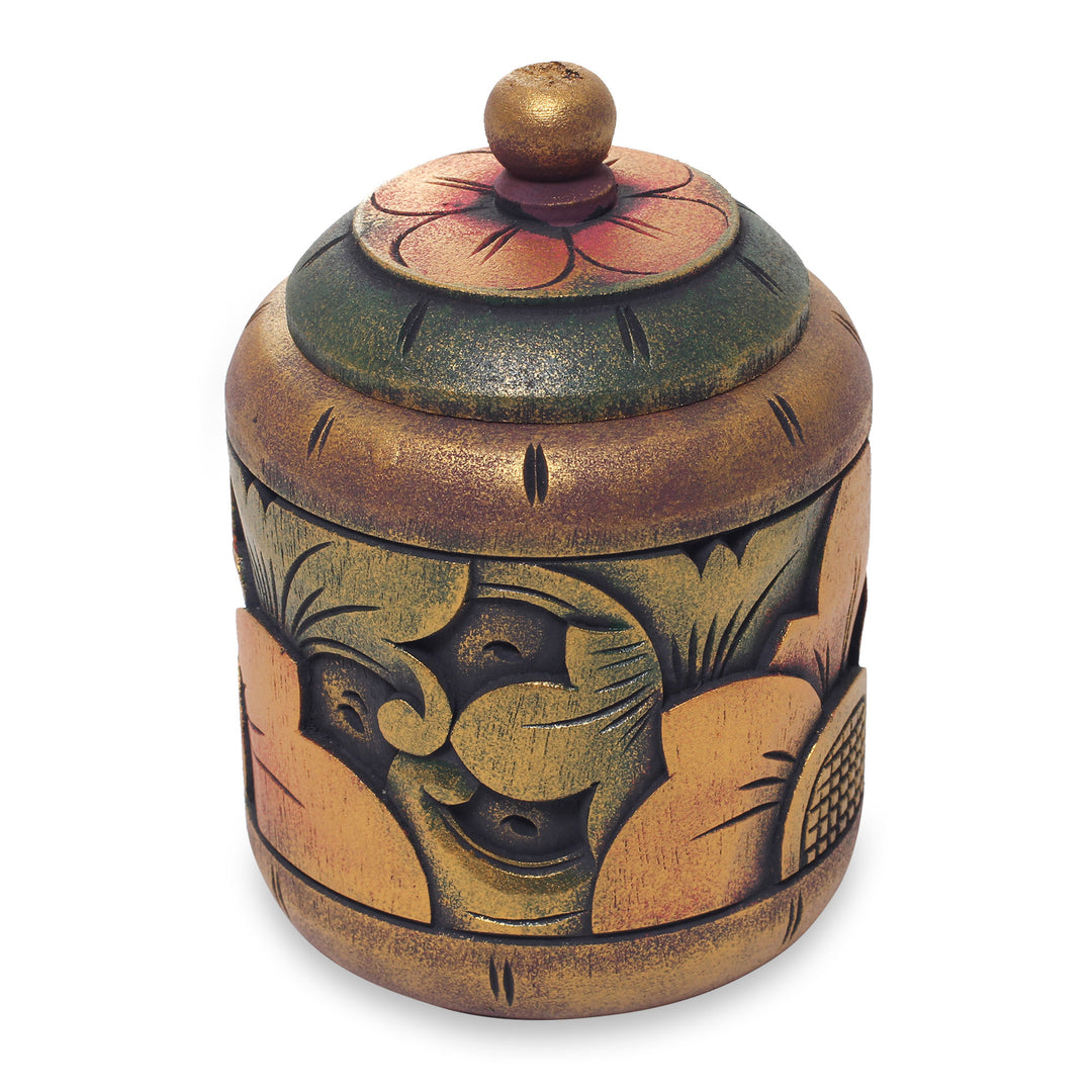 Floral Box Hand Carved in Bali from Mahogany Wood - Garden Treasure