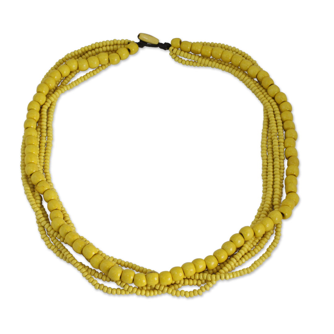 Yellow Wood Bead Necklace Hand Crafted in Thailand - Island Dance