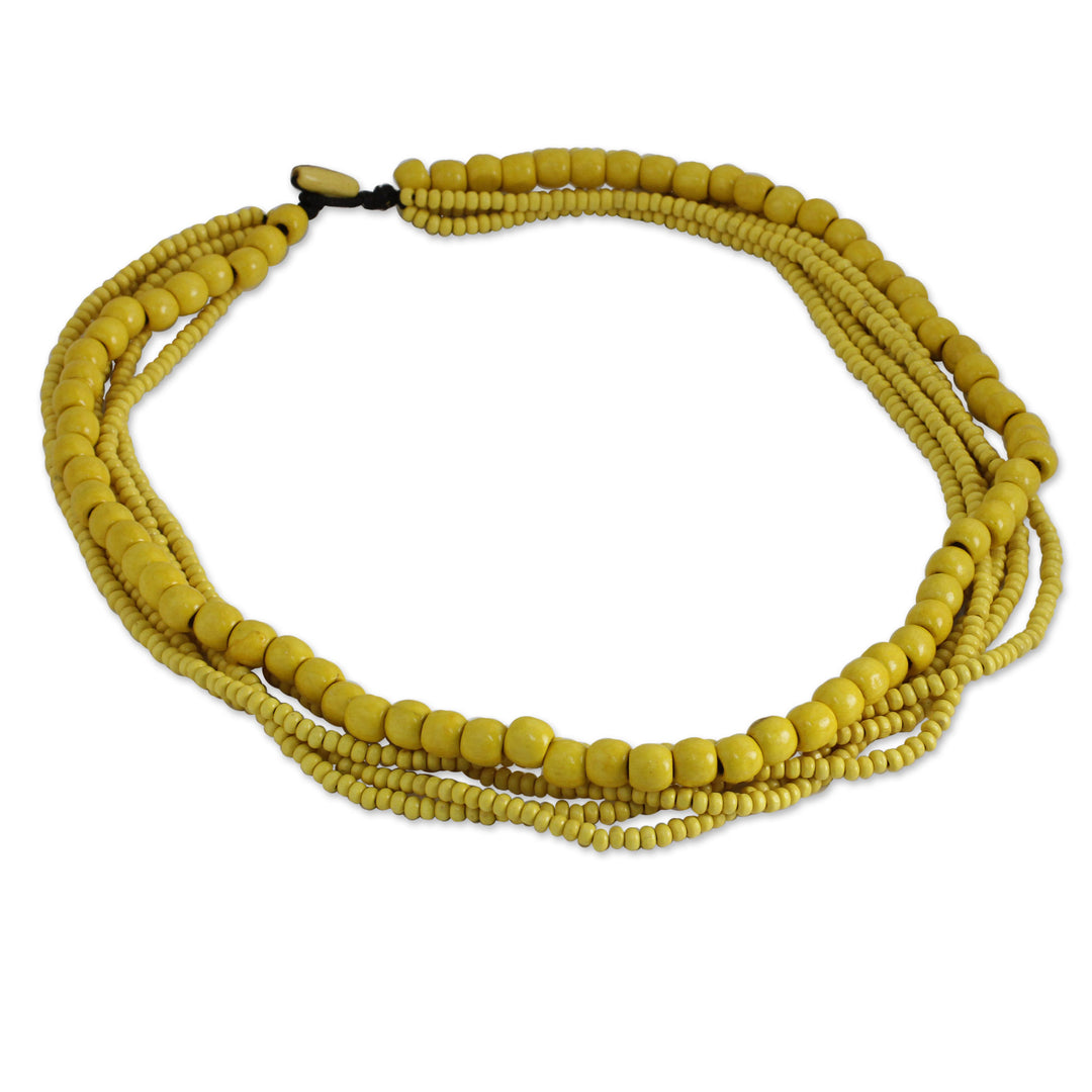 Yellow Wood Bead Necklace Hand Crafted in Thailand - Island Dance