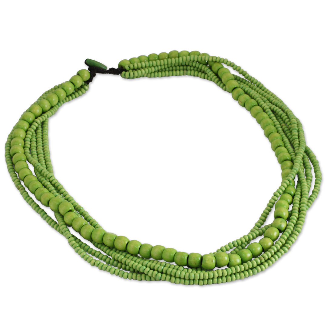 Long Multi Strand Bright Green Beaded Wood Necklace - Oasis Dance