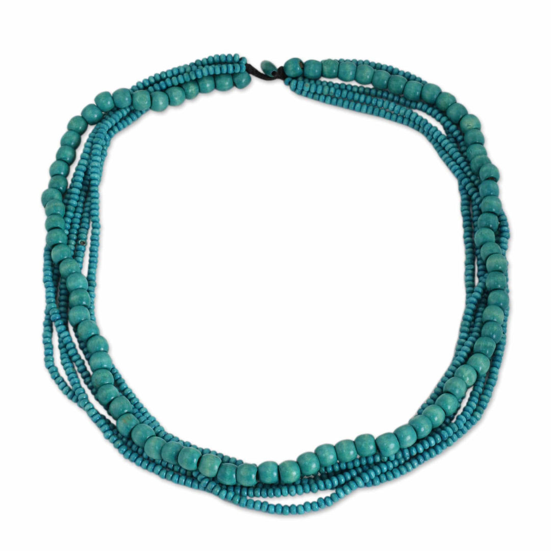 Hand Crafted Necklace with Turquoise Blue Wood Beads - Bayou Dance