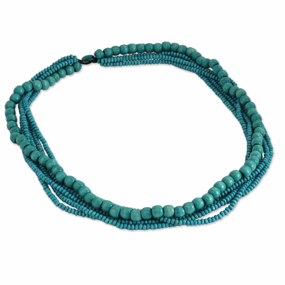 Hand Crafted Necklace with Turquoise Blue Wood Beads - Bayou Dance