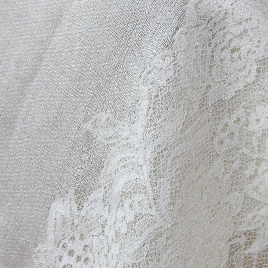 Floral Lace on Cream Wool Blend Shawl Wrap from India - Impassioned Kashmir in Cream