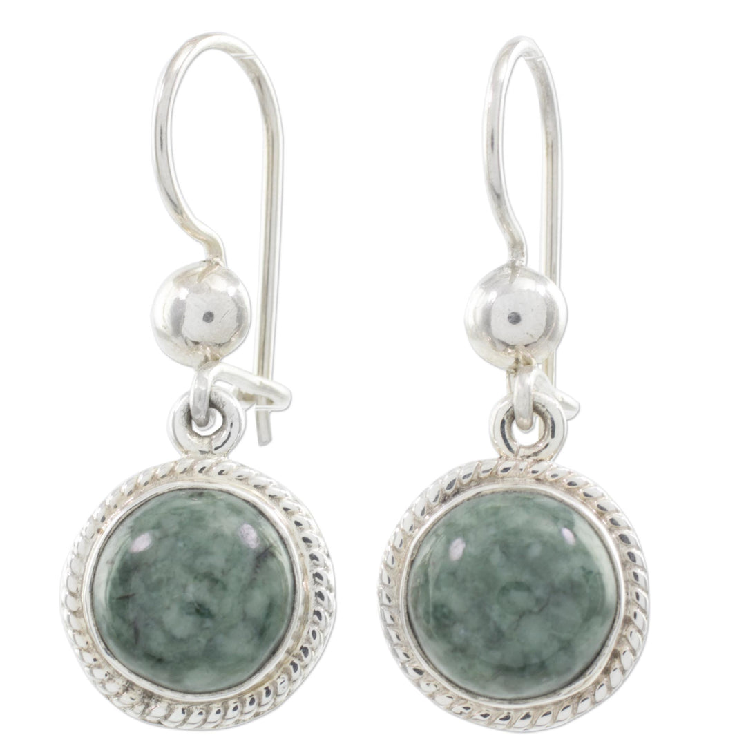 Medium Green Guatemalan Jade Sterling Silver Dangle Earrings - Green Apple