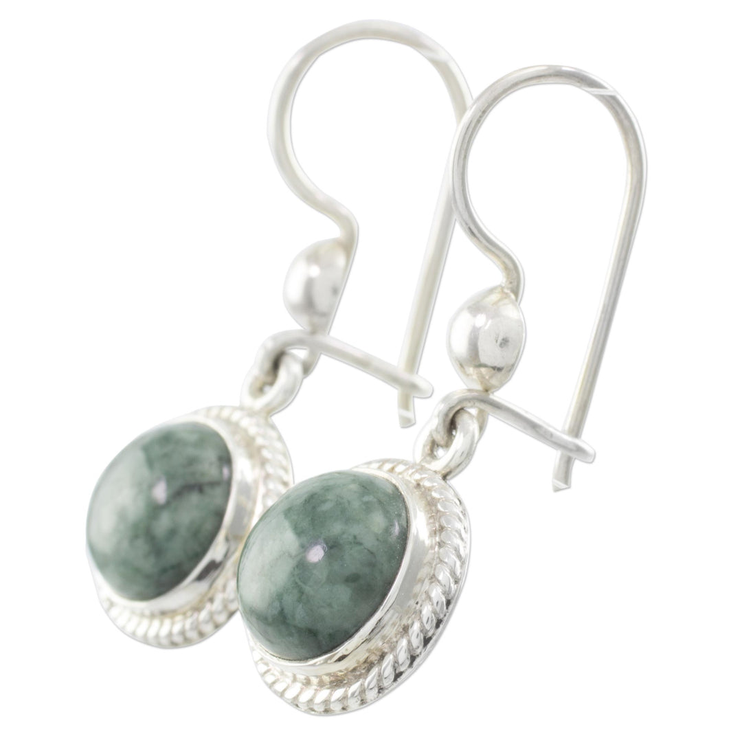 Medium Green Guatemalan Jade Sterling Silver Dangle Earrings - Green Apple