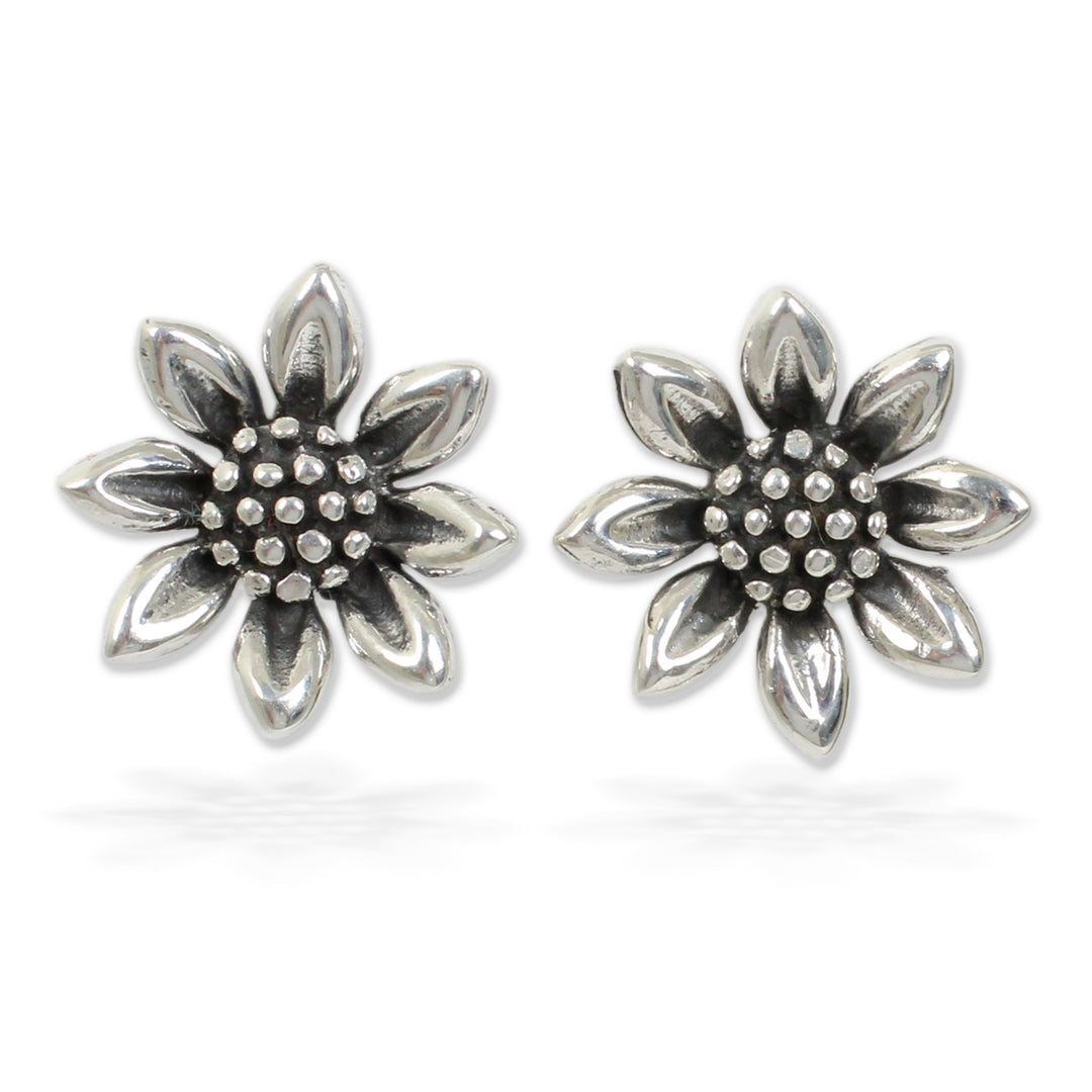 Small Sterling Silver Sun Flower Post Earrings from Thailand - Sunflower Love