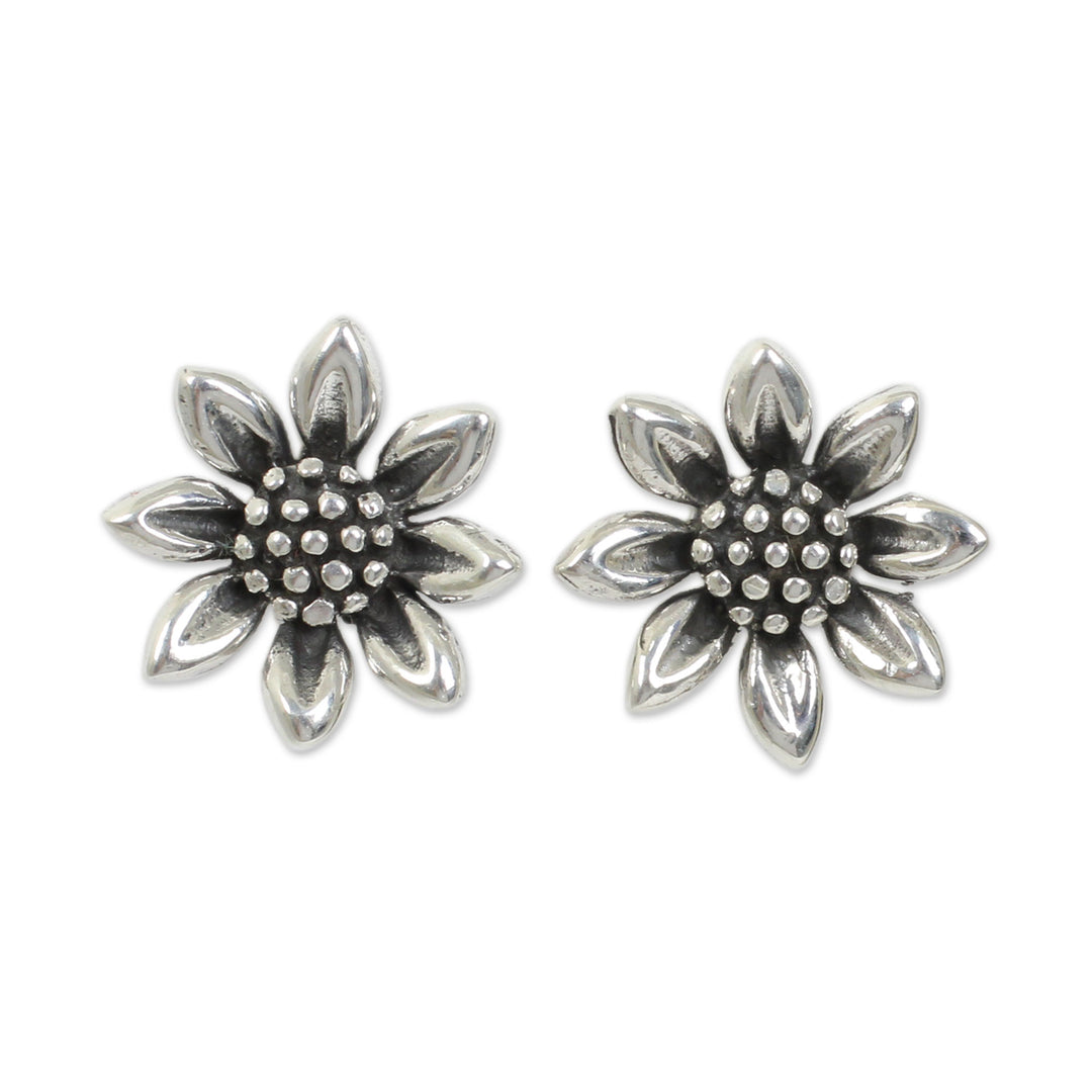 Small Sterling Silver Sun Flower Post Earrings from Thailand - Sunflower Love
