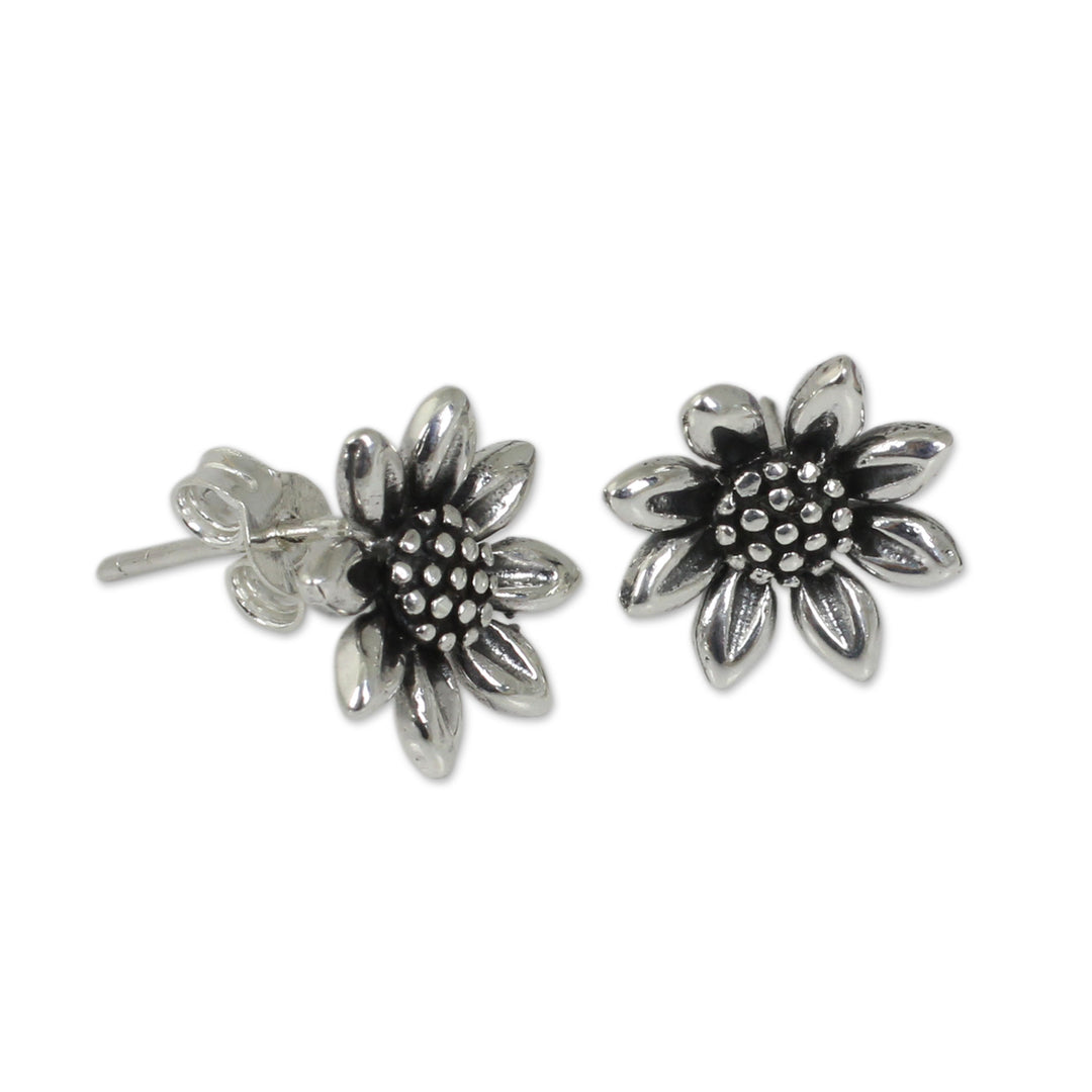 Small Sterling Silver Sun Flower Post Earrings from Thailand - Sunflower Love
